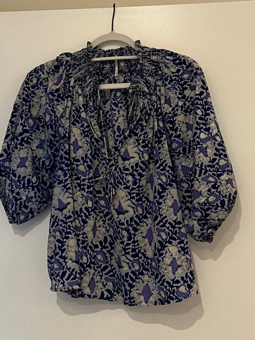 Free People Blue Floral Boho Peasant Top